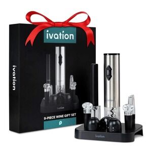 Ivation 9 Piece Wine Gift Set Electric Wine‎ Opener Foil Cutter Aerator Stoppers